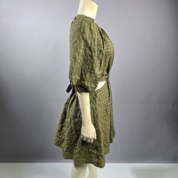 Moon River Green Bishop Sleeve Mini Sundress R14 - Picture 3 of 5